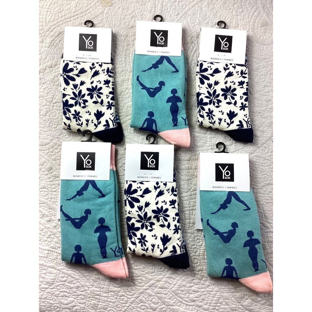 Lot of 6 Yo Sox Womens Socks Size 6-10 Yoga*Floral Stretchy*Holiday Gift*NWT
